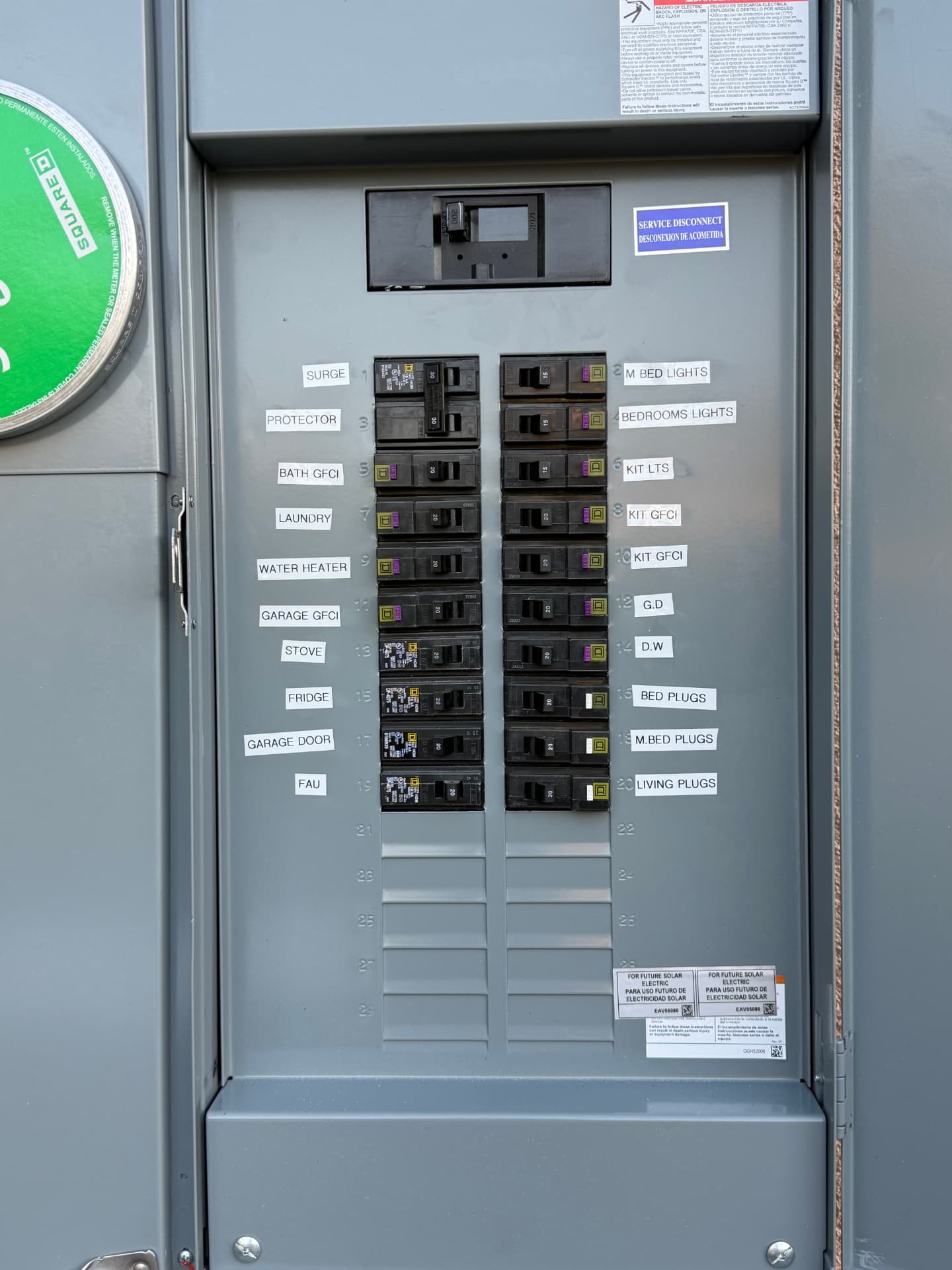 Residential panel with fully labeled circuits